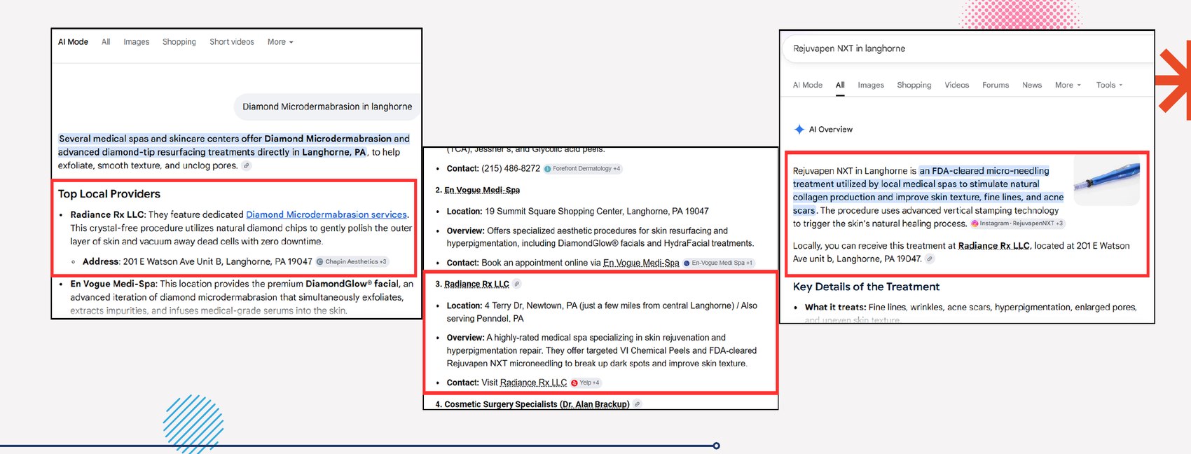 Radiance Rx named in Google's AI Overview for microdermabrasion and med spa treatments in Langhorne